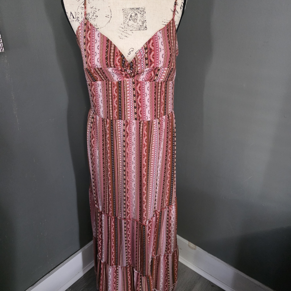 No Boundaries Pink and Brown Patterned Maxi Dress